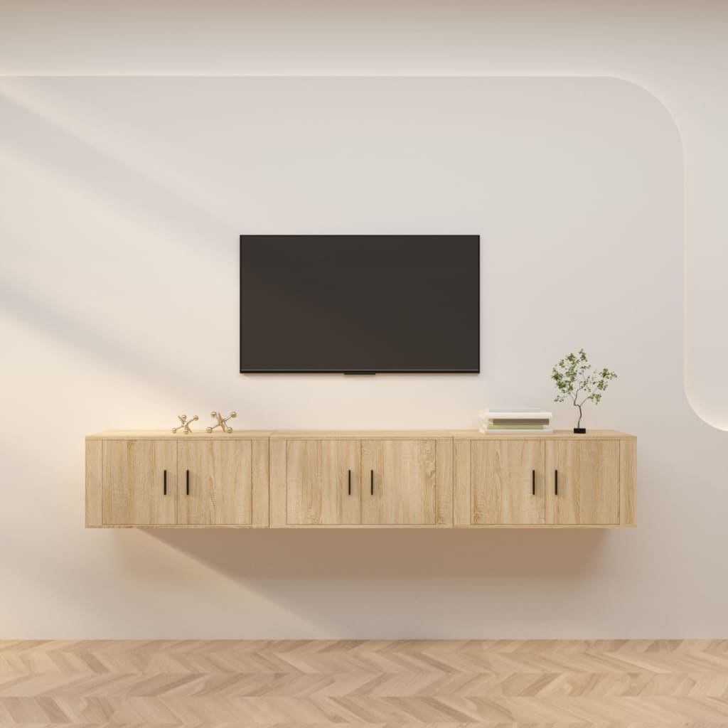 Wall Mounted TV Cabinets (Set of 3) Sonoma Oak Finish 80 X 34.5 X 40 Cm