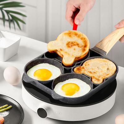 Bratpfanne mit 4 Löchern, Bratpfanne mit 4 Löchern, antihaftbeschichtet, hitzebeständig, Omelettpfanne für Pfannkuchen, Burger, Küchenzubehör, schwarze Omelettpfanne