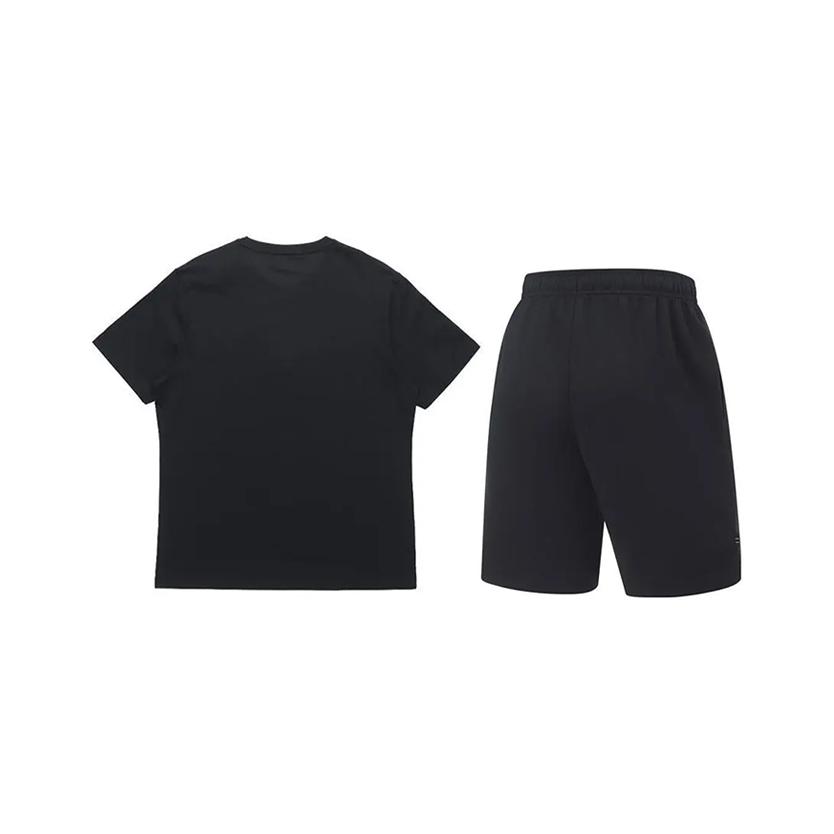 Li-Ning Letter Logo Print Solid Color Simple Comfortable Versatile Round Neck Pullover Short Sleeve T-Shirt Casual Sports Suit AHSSC17-2+AKST543-3