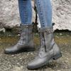 Autumn and Winter New Flat-bottomed Low-heeled Martin Boots Women's Medium Boots Side Zipper Thick-heeled Knight Boots