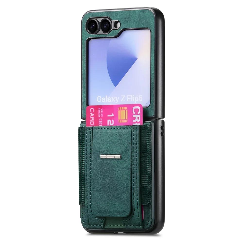 Retro Leather Bracket Wallet with Card Holder Phone Case for Samsung Galaxy Z Flip 6 5 4 3 Flip6 Flip5 Flip4 Protective Cover