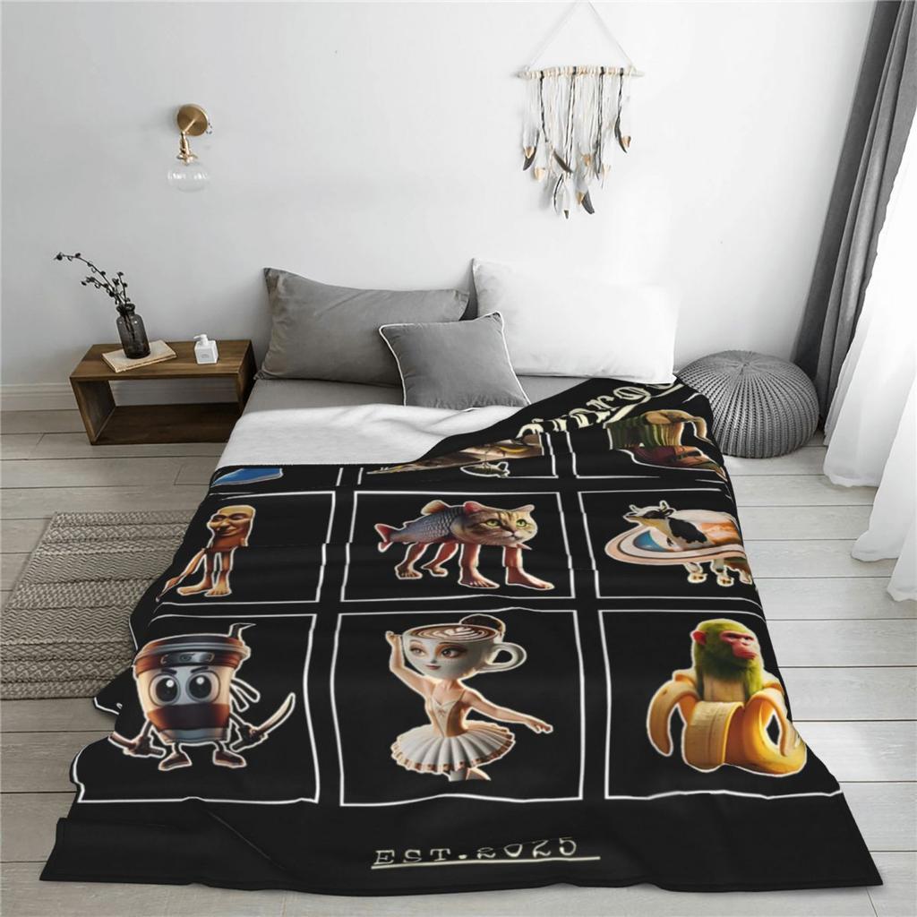 Italian Brainrot Characaters Meme Gen Z Funny Humor Blanket Quality Warm Soft Bedding Throws Couch Chair Sofa Bed Bedspread