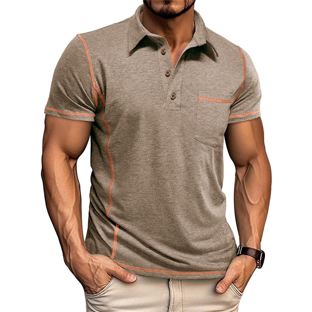 Men's short sleeve lapel solid color casual T-shirt