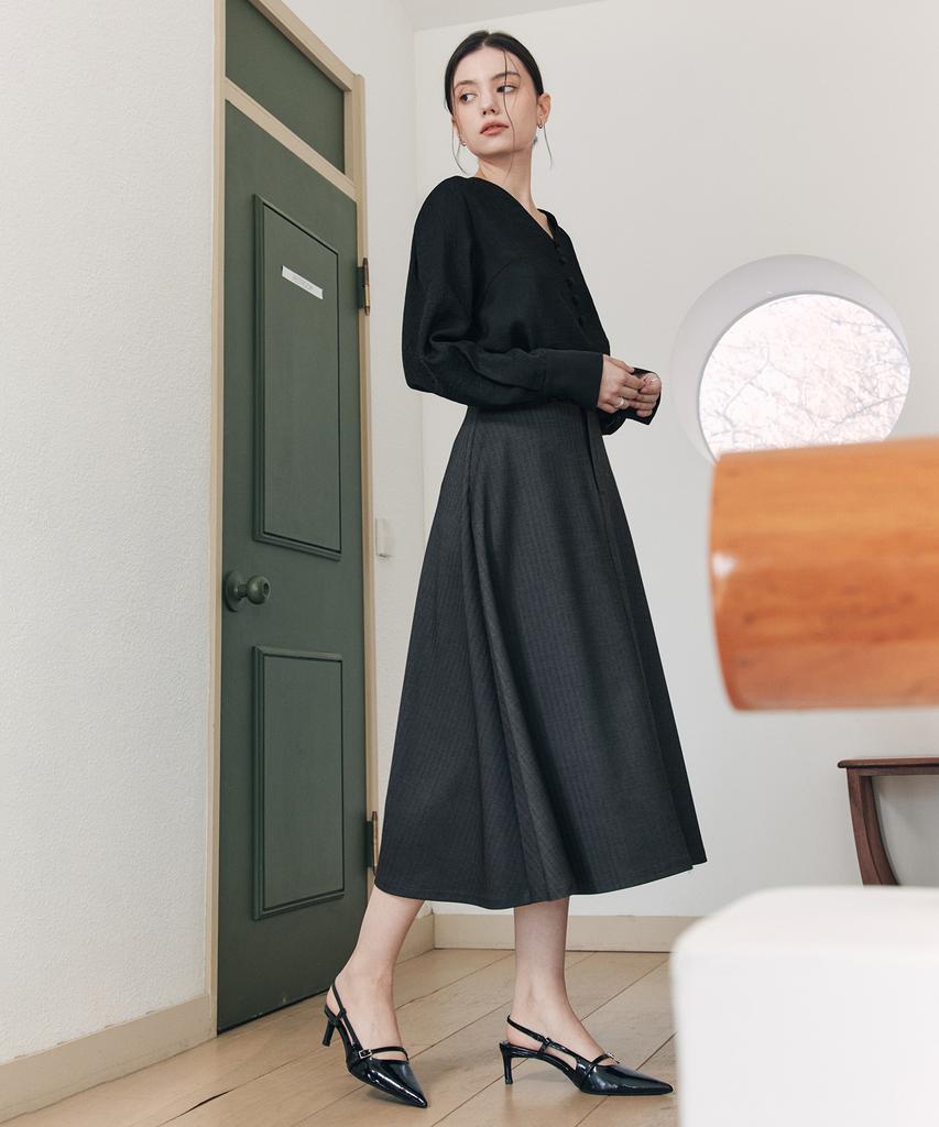 Zero Street Island Herringbone Belt Skirt / Gray