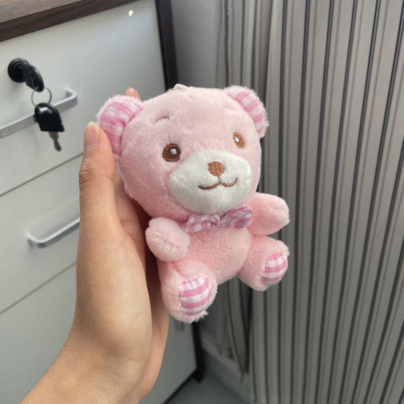 Cartoon Cute Checkered Bow Teddy Bear Plush Toy Pendant For Decoration Bag