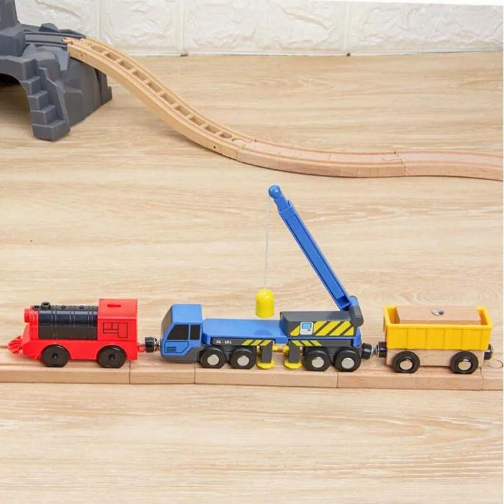 Inertial Sliding Lifting Truck Toy Vehicle Toys Wood Train Track Toy Crane Car Model Boys Girls