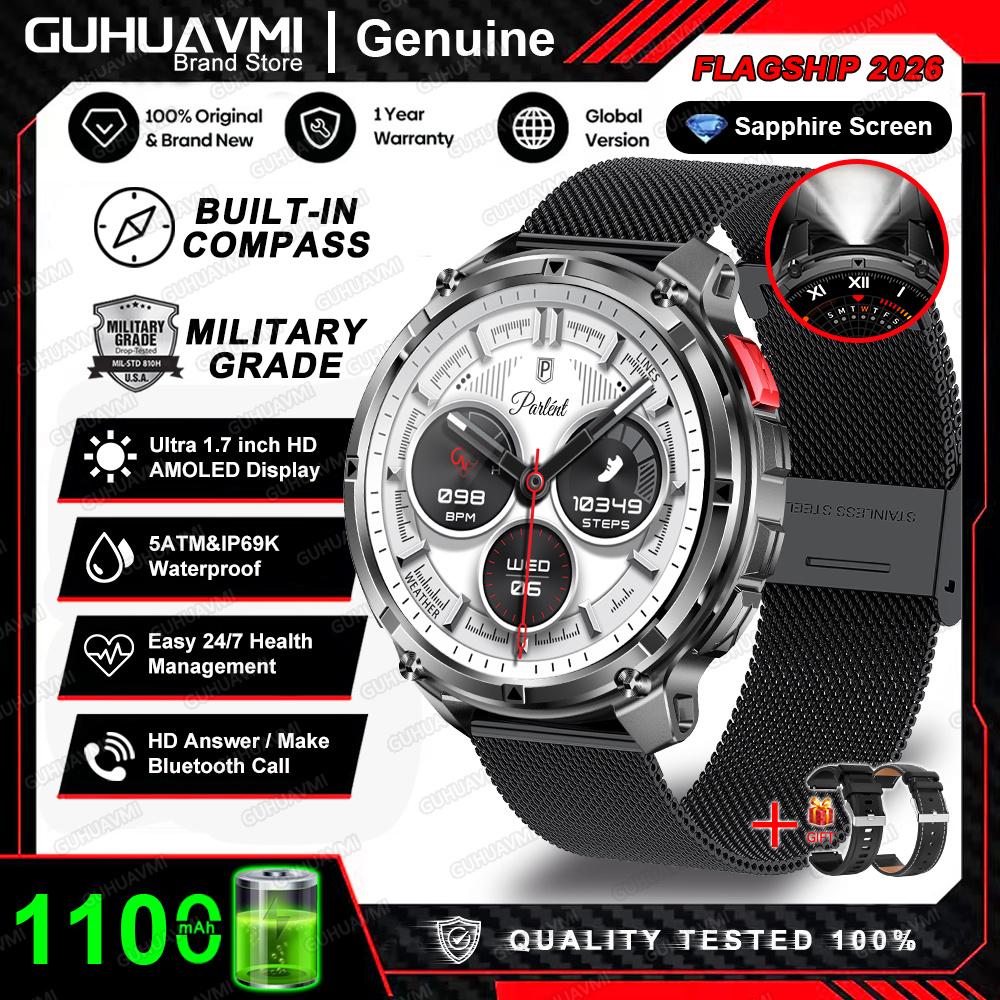 2026 New 1100mAh Battery Smart Watch GPS Path 5ATM Waterproof Sports Run Tracker Outdoors Compass Military Smartwatch