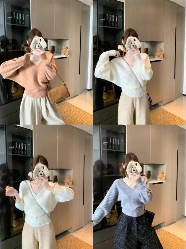 In-Stock: Women's Elegant Long-Sleeve Knit Sweater - Solid Color, Slimming, Versatile Chic Top for Autumn & Winter