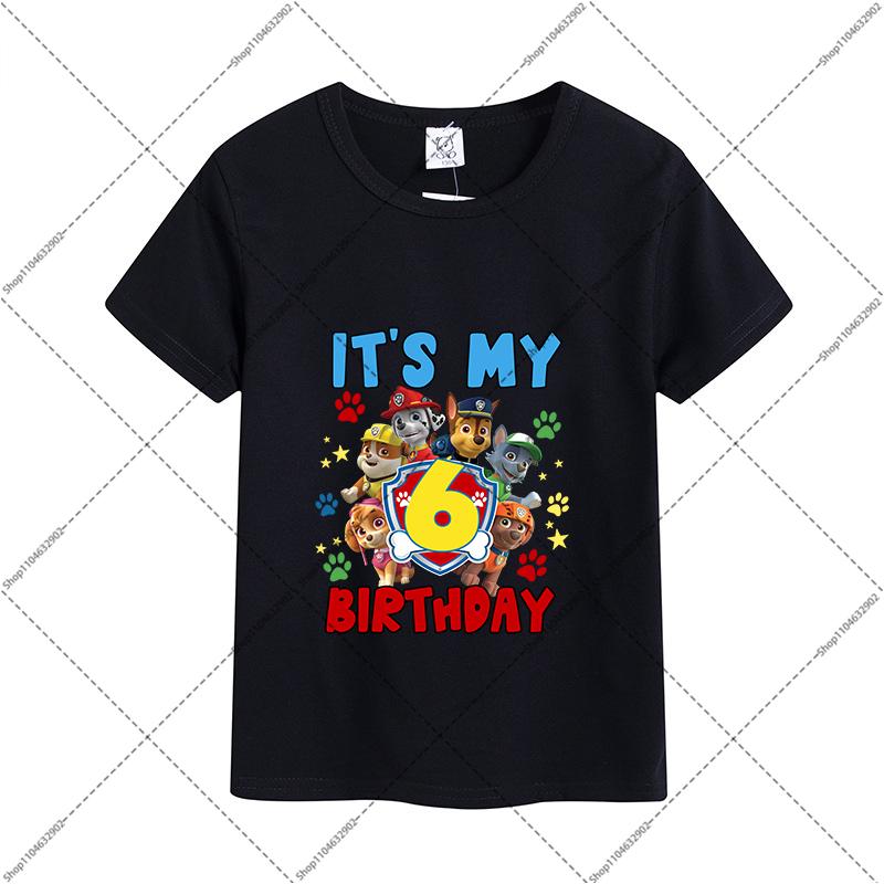 Paw Patrol Children Birthday T-shirts Cartoon Anime Numbers 1-9 Printed Tops Boys Girls Summer Clothes Kids Party T-shirt