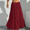 Women Long Skirt Spring Summer Middle Waist A Line Flowy Swing Skirt Breathable Solid Color Elastic Waist Drawstring Pleated Casual Skirt