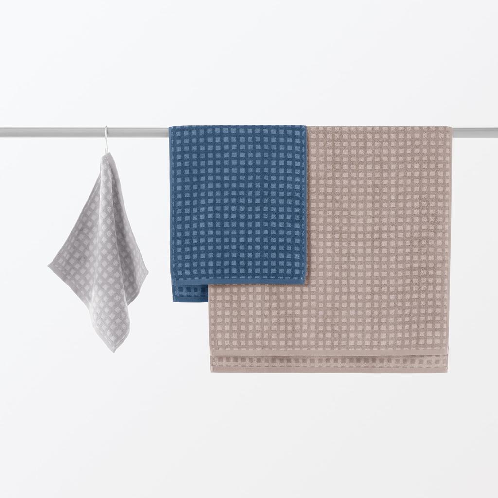 MUJI Fluffy Pile Bath Towels Set of 60 x 120 Blue 84971327 (Patterned), 4, cm, Check,