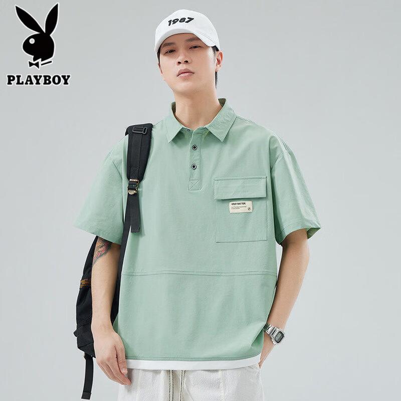 PLAYBOY Men s Summer Ice Silk Short Sleeve Polo Shirt L