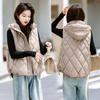 Women's Hooded Diamond‑Quilted Puffer Vest Sleeveless Drawstring Hem Warm Casual Winter Gilet Waistcoat