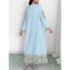 Women Floral Print Maxi Dress V‑Neck Long Sleeve Loose Casual Abaya Muslim Long Party Dress