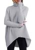 Women's Irregular Hem High Neck Pullover Long Sleeve Knit Sweater