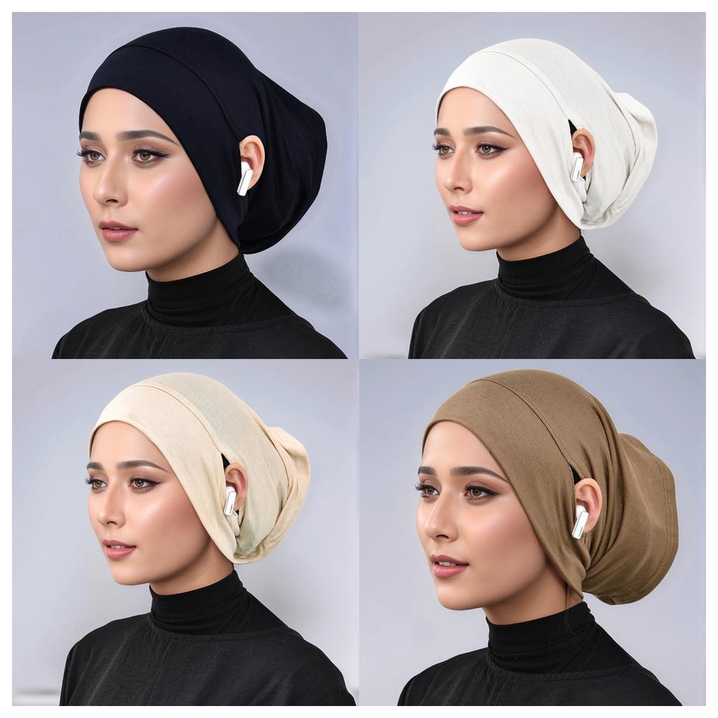 Solid Color Modal Under Cap With Ear Hole Hijab Caps Muslim Woman Hijabs Inner Scarf Lady Bandanas Cap Under Caps Soft Hijabs