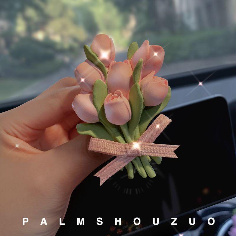 

Tulip Car Fragrance Perfume Car Air Vent Decoration Flower Diffuser Stone Light Fragrance Car Interior Decoration Ornament A Pink Tulip [Free Bottle of Essential Oil]