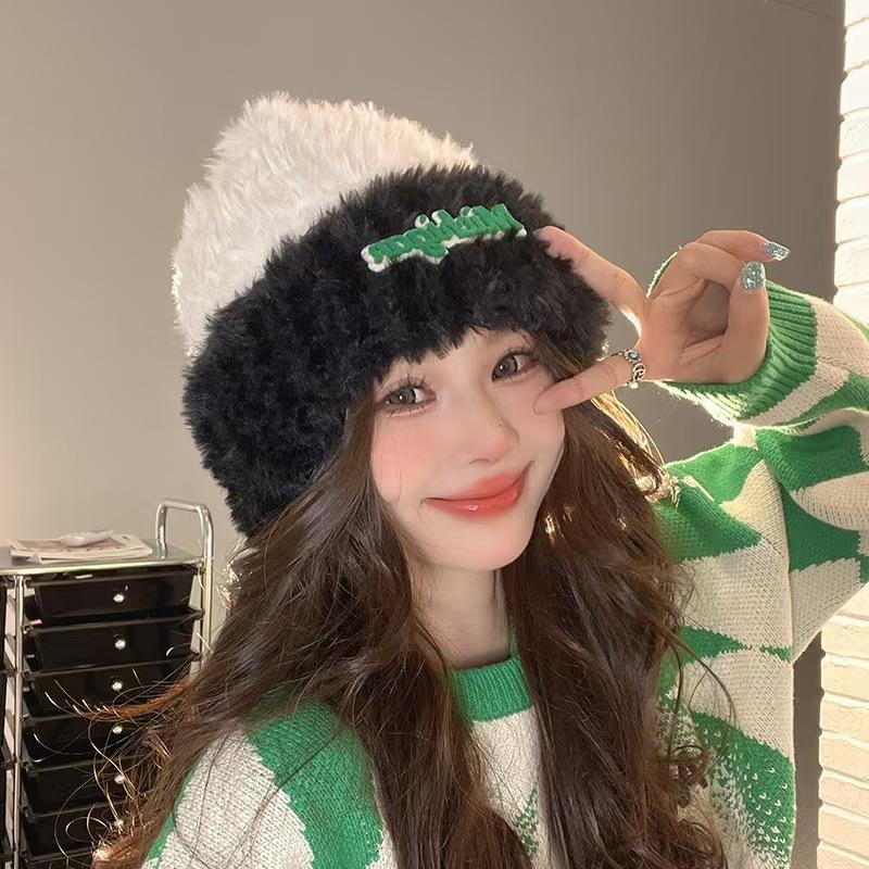 

Осенне-зимняя шерстяная шапка для женщин, модная теплая ветрозащитная и холодостойкая шапка в корейском стиле, уличная велосипедная теплая вязаная плюшевая шапка