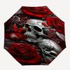 Skull Roses Themed Automatic Opening and Closing Umbrella, Brightly Colored 8 rib Portable Umbrella, Suitable for Men and Women, A Perfect G