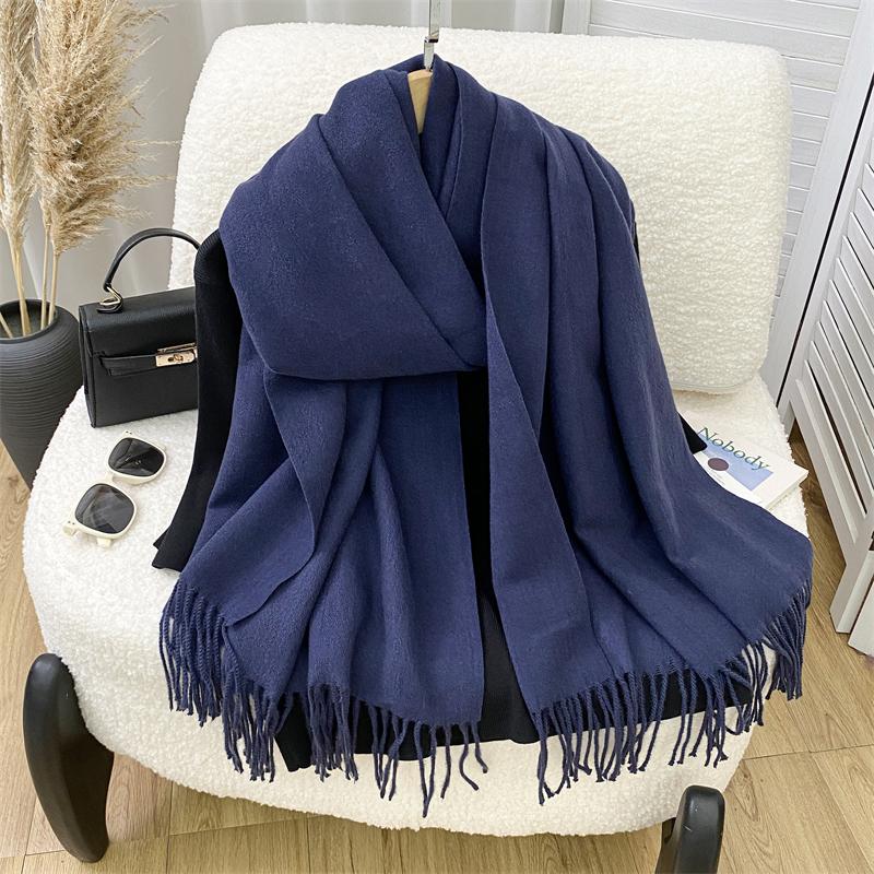 Winter Scarf Women Luxury Autumn Winter Cashmere Scarf Thickened Warm Shawl Classic Tassels Fluffy Scarf Solid Cope Foulard