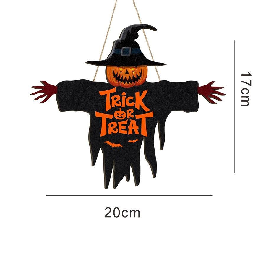 2D Halloween Trick-or-Treat Wooden Sign Monster Face Pumpkin Design Rope Hanger Porch Wall or Halloween Garden Party Decora