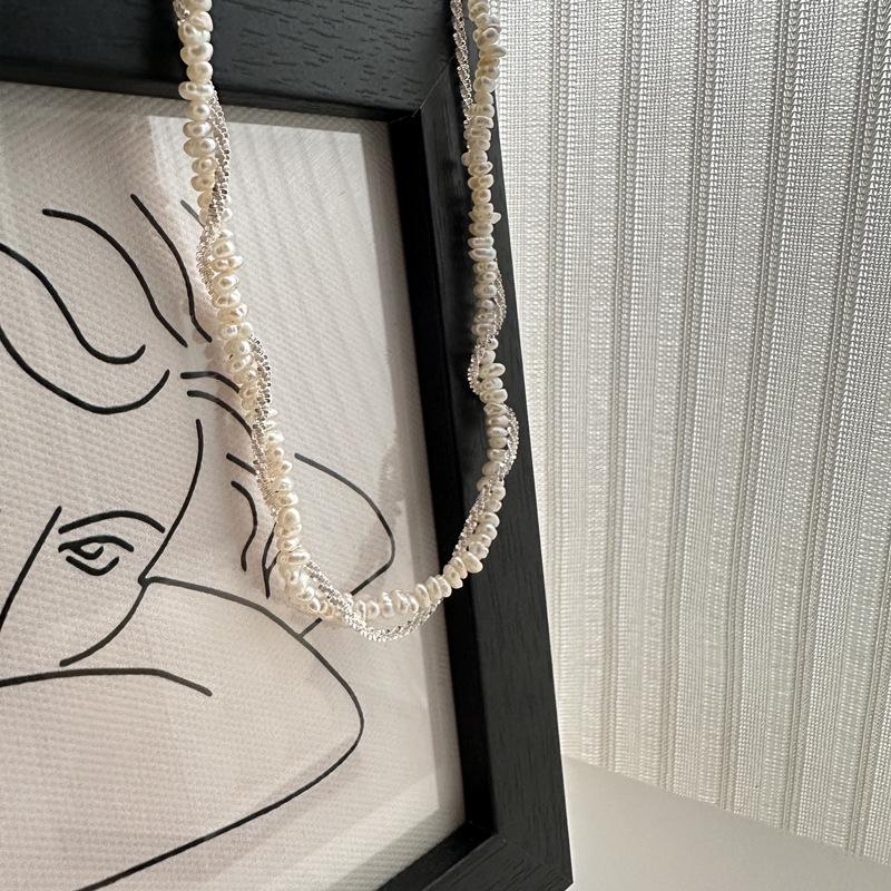 

Двухслойное ожерелье-браслет из стерлингового серебра 925 пробы с жемчугом и сверкающим песком 925 Silver