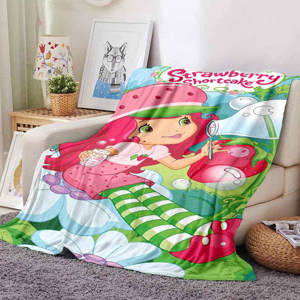 Strawberry Shortcake Garden Flannel Blanket Super Soft Warm Cozy Blanket For Sofa Bed Office Travel Allseason Home Decor Gift