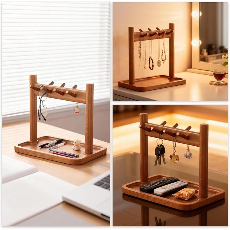 Vintage Wooden Storage Display Stand Entryway Organizer for Key Sunglasses Eyeglass Watch Jewelry Home Desktop Decor Holder