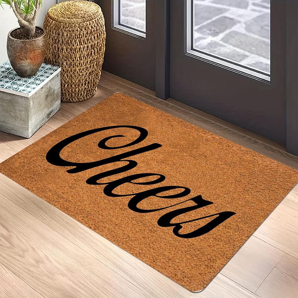 Brown Hello Black Handwritten Carpet Mat Anti-Slip Rubber Backing Rug for Entryway Front Door Hallway Home Decoration Durable