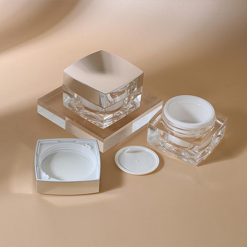 15g Acrylic Square Cream Jars with Silver Lid, Transparent Empty Face Cream Pots, Refillable Cosmetic Containers for DIY