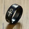 Egyptische Heren Ankh Ring Roestvrij Staal Zwarte Kleur Oog van Horus Mode Trouwring Sleutel van het Leven Ringen Verjaardagsfeest Cadeaus