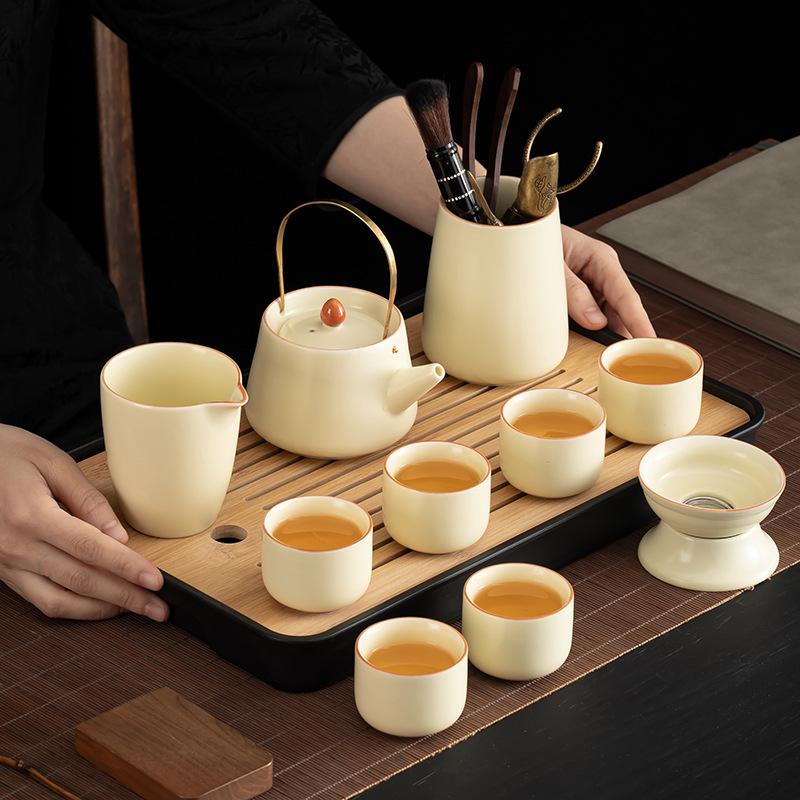 Huang Ru Kung Fu tea set 1011 new home office high-end brewed tea cover bowl tea tray fixed printing