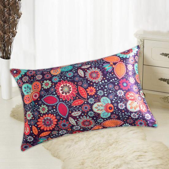 2Pcs/Set Flower Print Satin Pillowcase Envelope Closure Soft Dustproof Wrinkle Free Washable