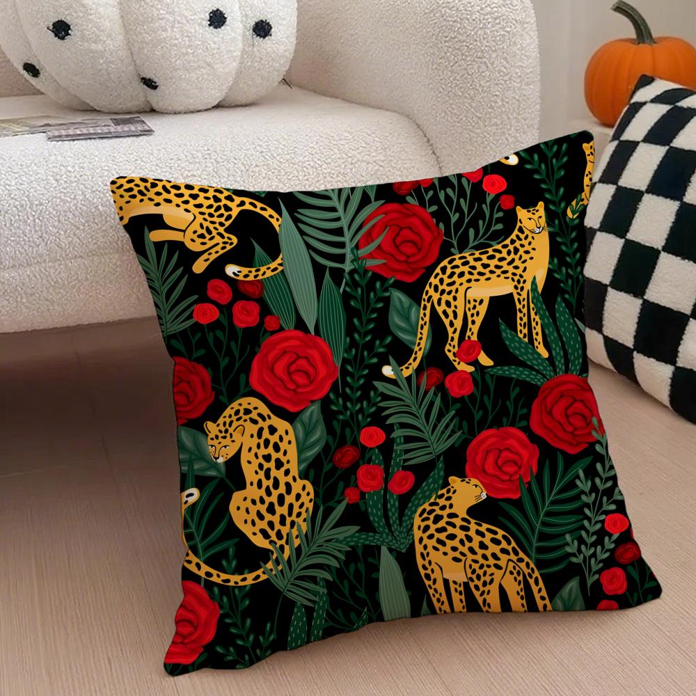 Spotted Majestic Leopards Animals Cushion Cover Throw Pillow Cover Hidden Button Durable Polyester Chair Cushion