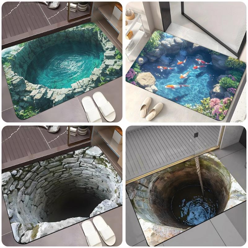 Covor de Ușă Iluzie Optică Abis Nesfârșit - Absorbent, Microfibră Antiderapantă pentru Utilizare Interioară/Exterioară