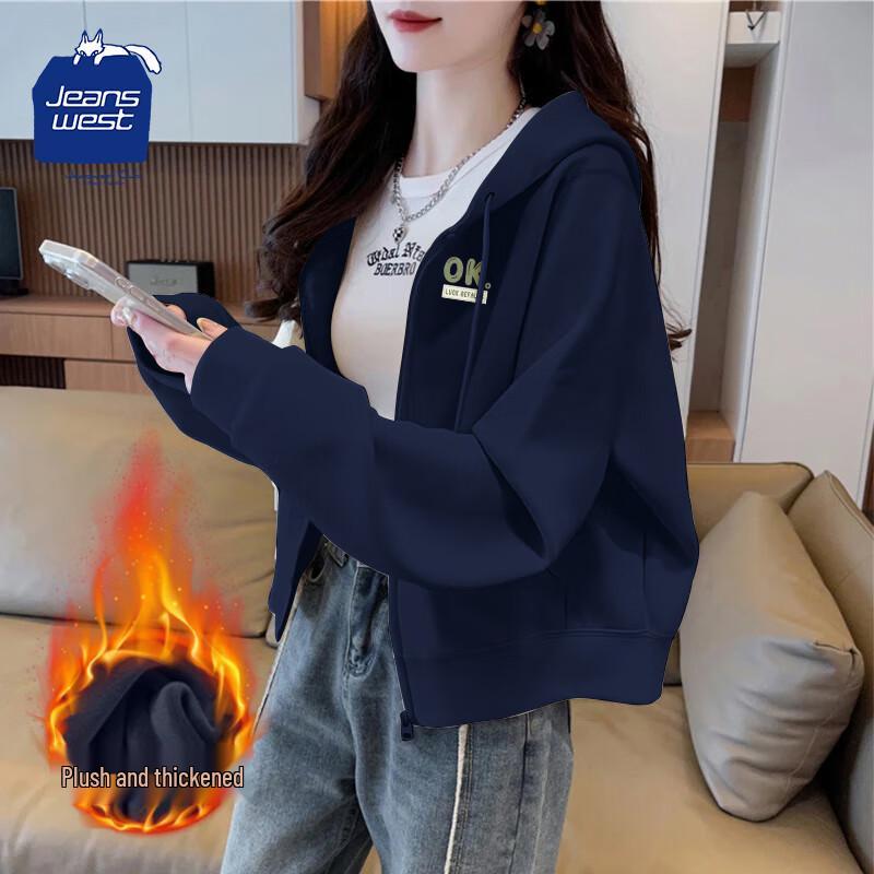 

JEANSWEST CLUB Women s Fleece-Lined Hooded Zip-Up Sweatshirt Jacket L
