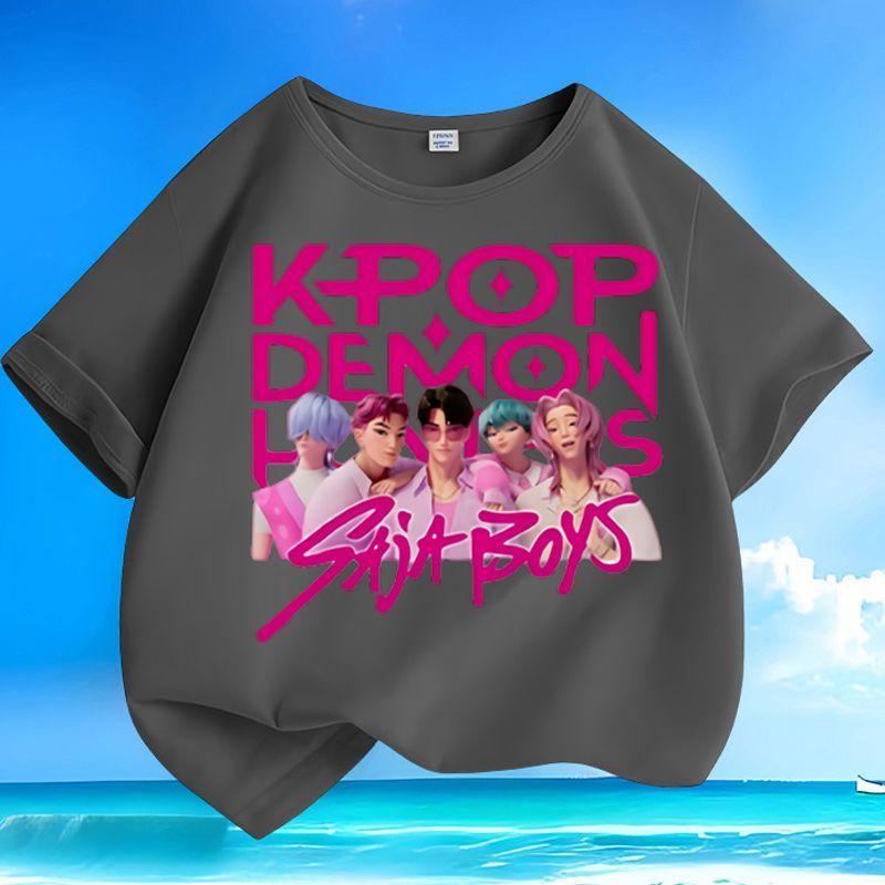 Boys and Girls' Fashionable Demon-hunting Girl Group SAJABOYS Boys' Group Shirt, Summer Children's Loose Pure Cotton T-shirt