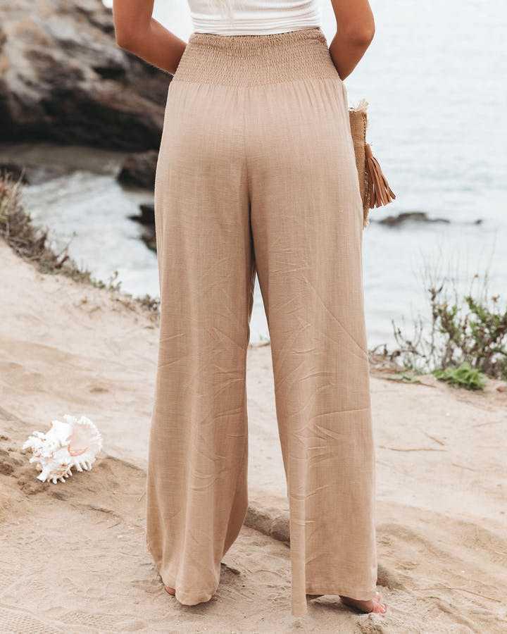 Women's Spring/Summer Cotton Linen Wide-Leg Elastic Waist Pants - Available in Various Colors