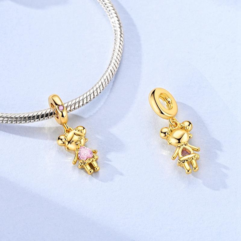 925 Silver Golden Series Cross Star Moon Charms Beads For Women Fit Bracelet DIY Birthday Party Jewelry Gifts