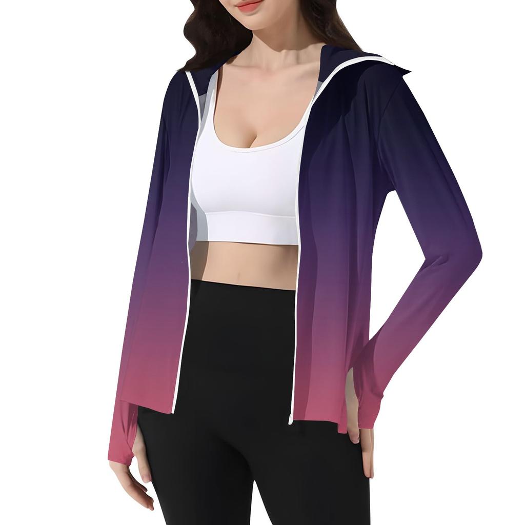 Women's Print Ice Silk Hooded Lightweight Long Sleeve Sun  Jacket Top