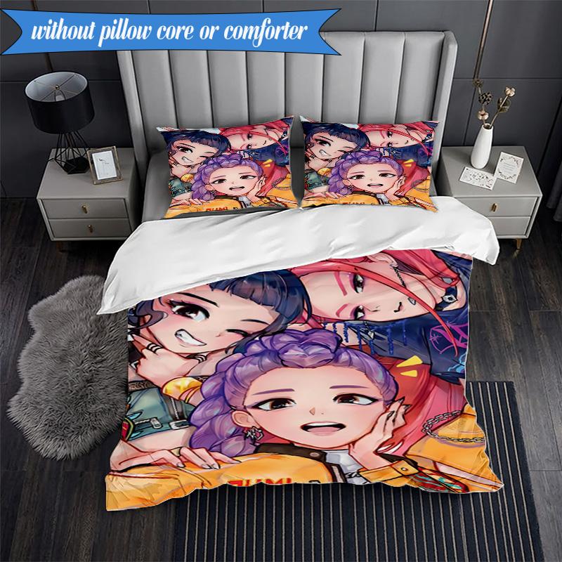 Kpop cartoon 3pcs K-pop music group Bedding set,Ideal for Bedroom, Dormitory,Including Duvet Cover And 2pcs Pillowcases,Fan gifts
