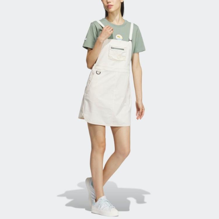 Adidas Solid Color Zip Pocket Short Sports Overall Dress Women Dress Wonder-White IK8605