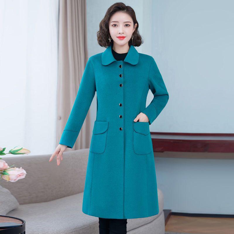 Elegant Pure Color Double Faced Wool Coat Women Slim Fit Mid Long High Quality Autumn Winter Trench Coat