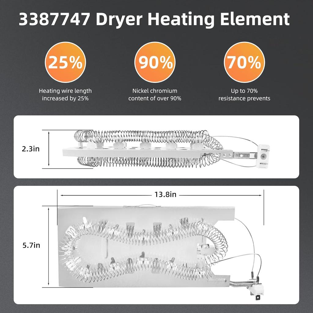 W11344457 WP3387747 Dryer Heating Element Fit for Whirlpool Duet Cabrio Kenmore Elite Maytag Dryer, Replace 3387747 PS11741416 MEDB835DW4 MEDC700VW0