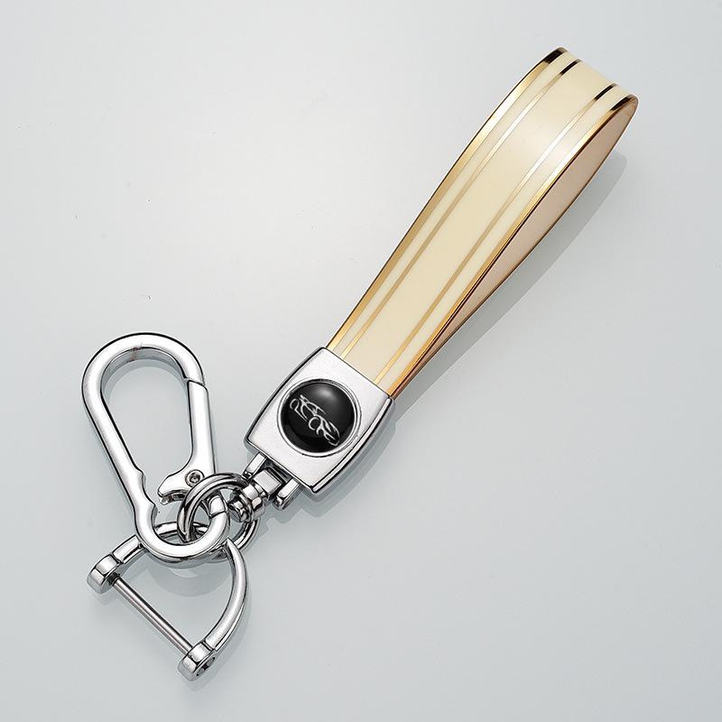 Rhinestone Circle Car Keychain with Gold Edge, Rope, Metal Keyring Pendant for Hyundai – Waist Hanging Household Hardware Buckle