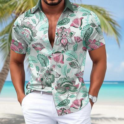 Men's Flower 3D Printed Short Sleeved Shirt Wholesale and Summer Men's Casual Shirt