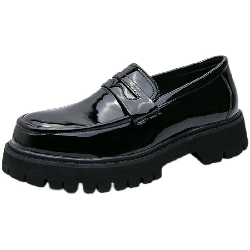 Loafers Men's Thick-soled Heightened Large-size British Style Casual Glossy Inner Height Increased Cm One-pedal Round-head Small Leather Shoes