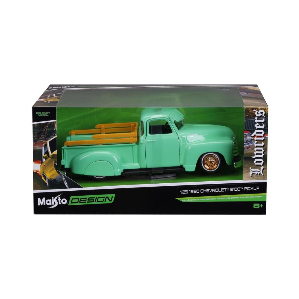 Maisto Scale Chevrolet 3100 Pickup 1950 Green Custom Lowrider Diecast Model Car 32545 1/25 (Finished Model)