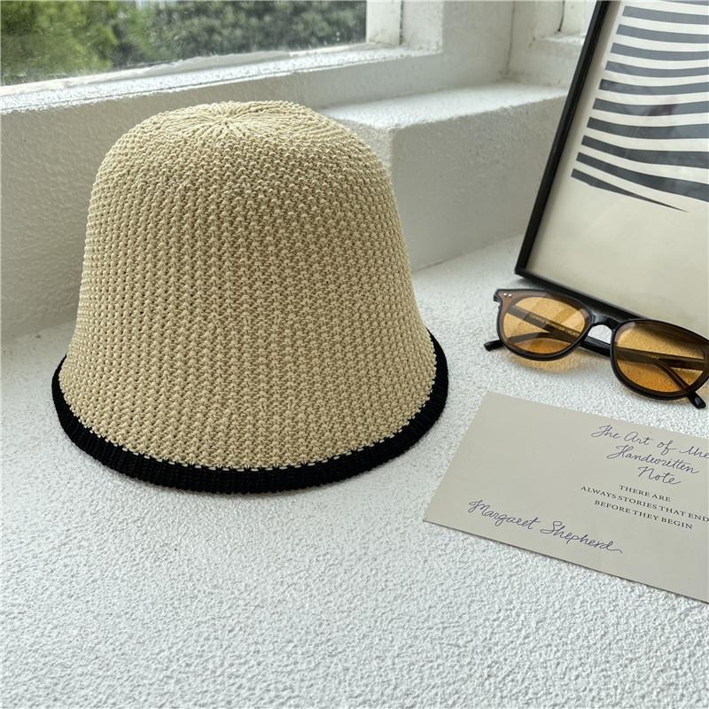 Stylish Fisherman Hat For Women With Wide Brim Top Round Straw Sun Hat Face-lifting Han Edition Outdoor Beach Cap