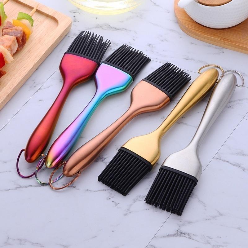 Pennello Olio Acciaio Inossidabile Pennello Silicone per Frittelle da Cucina Pennello Olio per Barbecue Domestico Pennello per Barbecue Senza Residui Strumento da Cucina